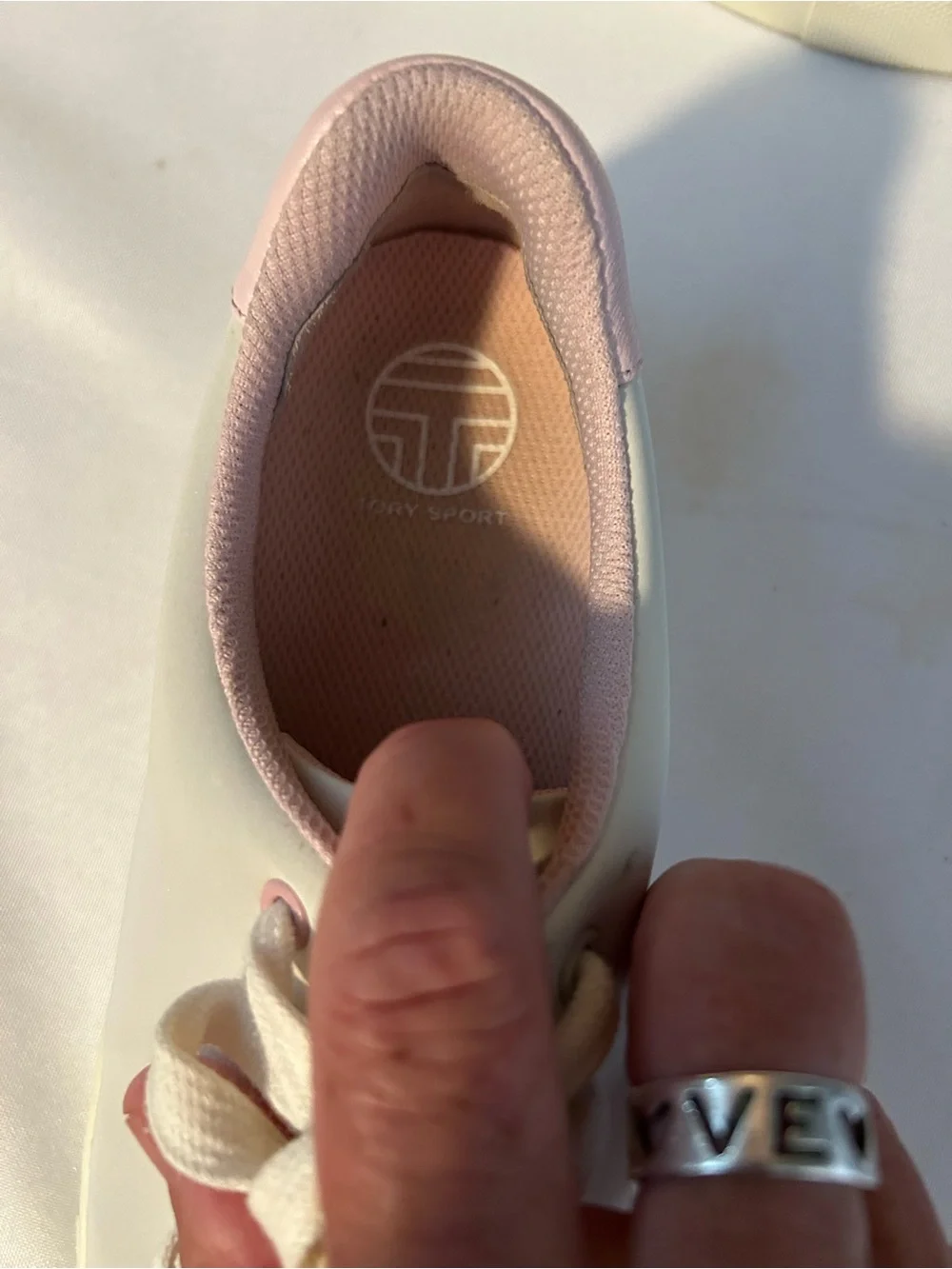 Tory Burch White Low-Top Sneakers with Pink Heel and Lining